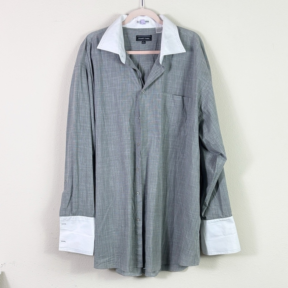 Avanti Uomo Single Needle Tailoring Grey Button Down Shirt‎ size 19 1/2 36-37